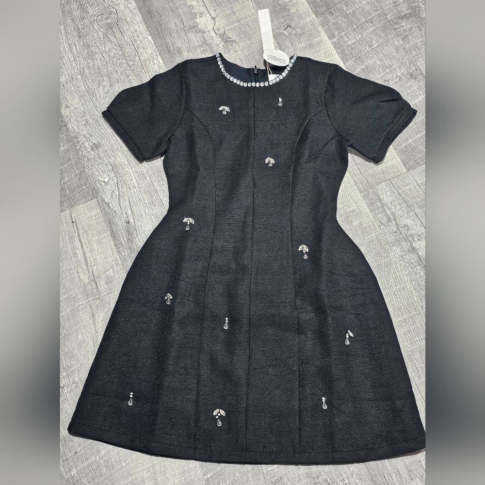 Chic Black Midi Dress with Embellishments